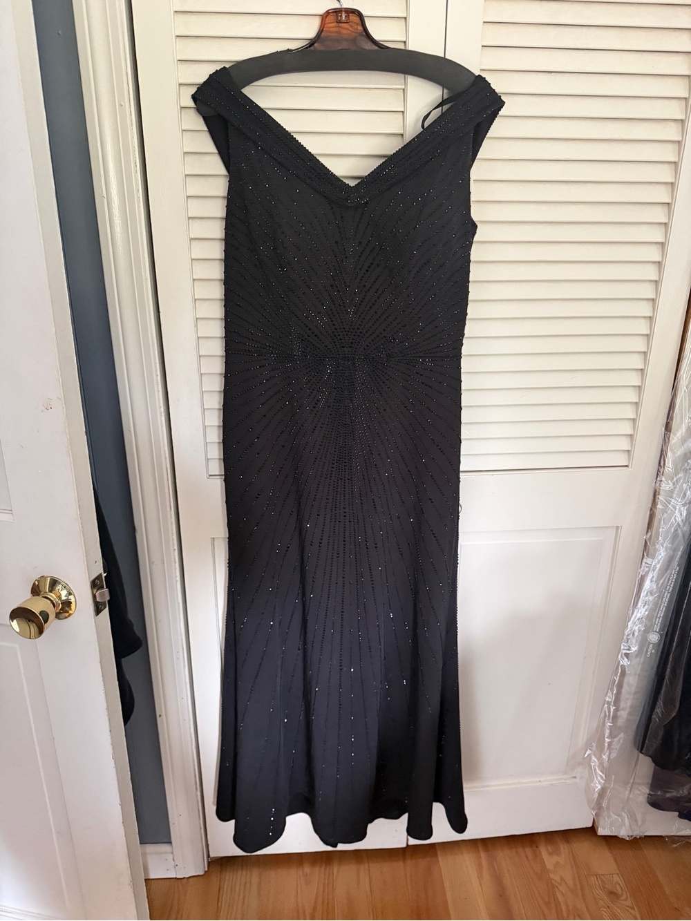 Montage by Mon Cheri Black One-Shoulder Beaded Gown